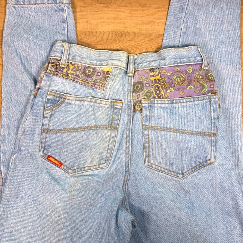 Vintage Jordache High Waisted Mom Jeans Light Wash Paisley Trim Split Hem 27